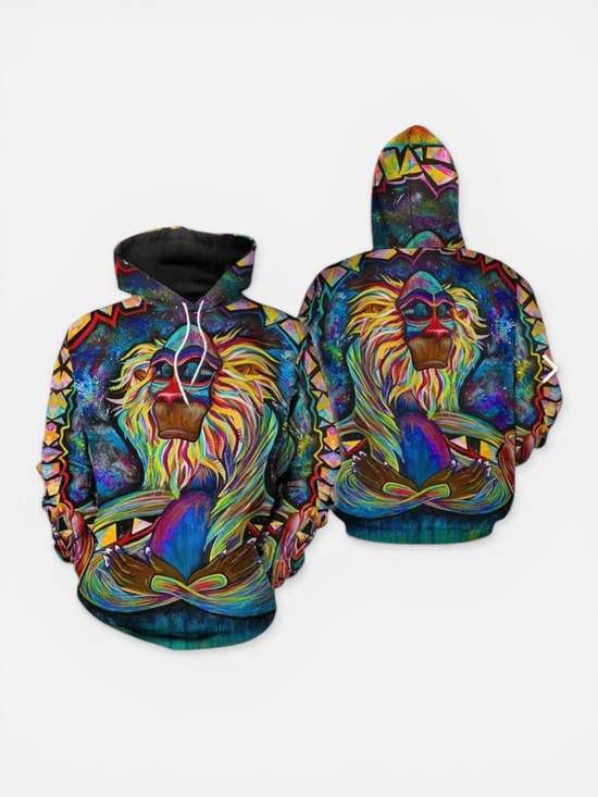 Tops - Meditating Rafiki Mandrill Unisex Hoodie From The Lion King